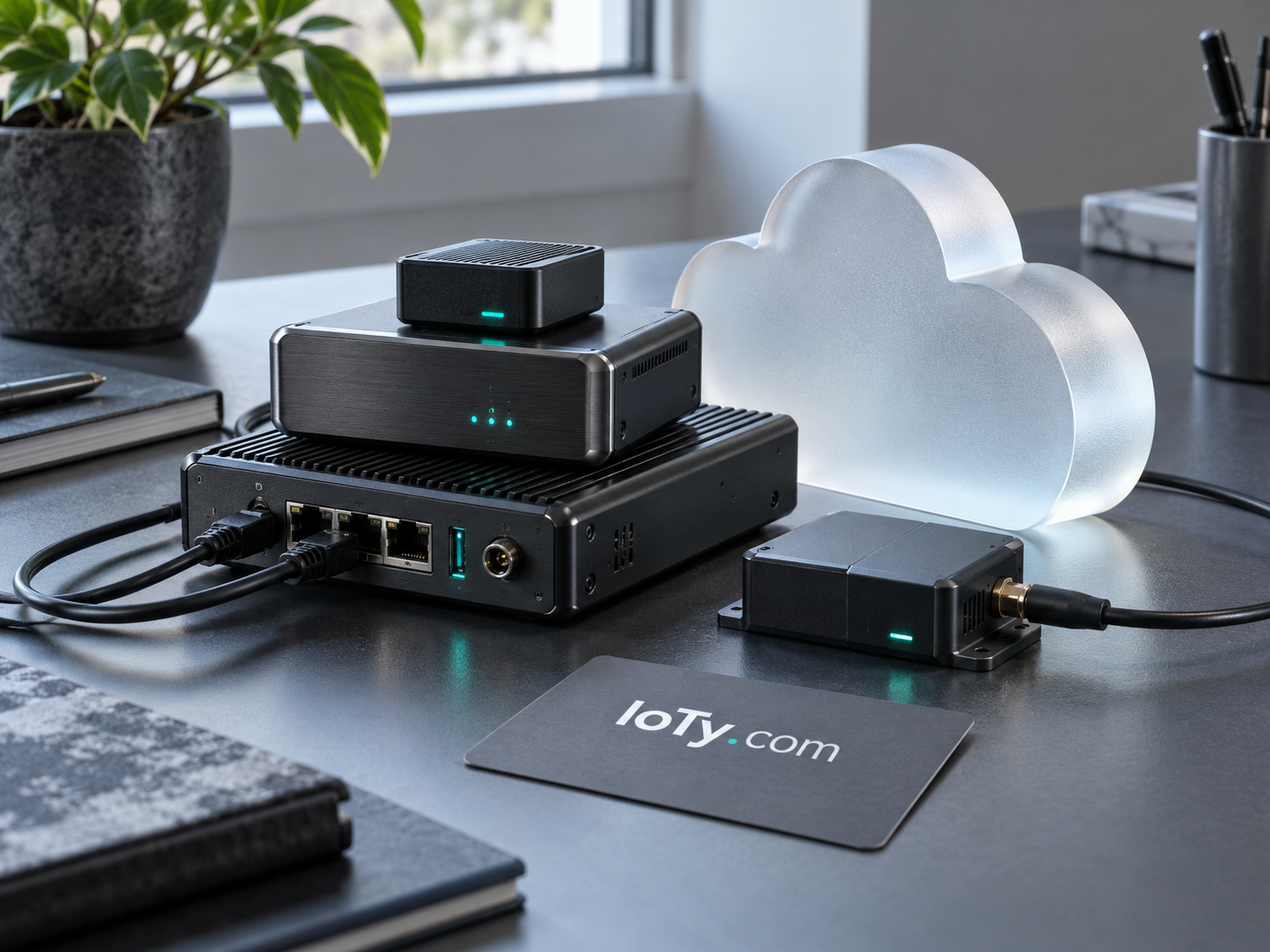 Graphite gateway and connected sensor modules on a cool laboratory bench